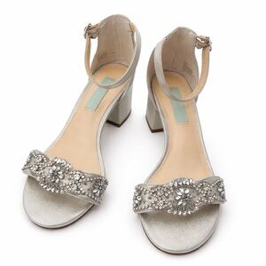 Betsey Johnson Bridal Heels 7.5W | Sparkly Wedding Rhinestone Block Glam Shoes